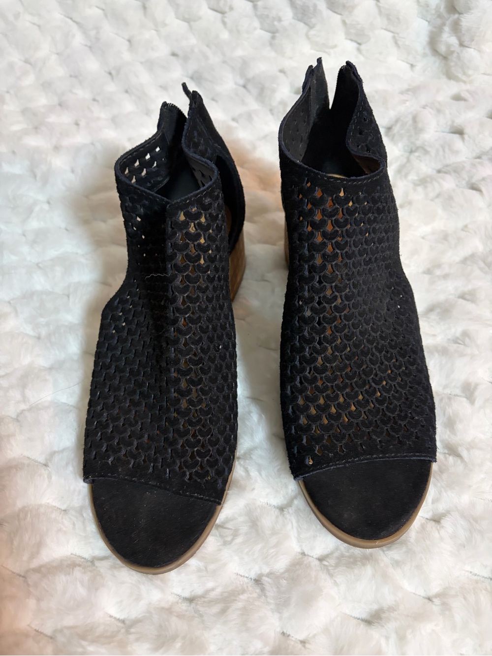 Lucky Brand Black Perforated Open-Toe Ankle Booties